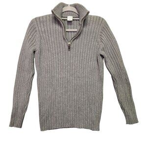 Vintage Y2K Old Navy Preppy Gray Ribbed Half-Zip Cotton Sweater Pullover